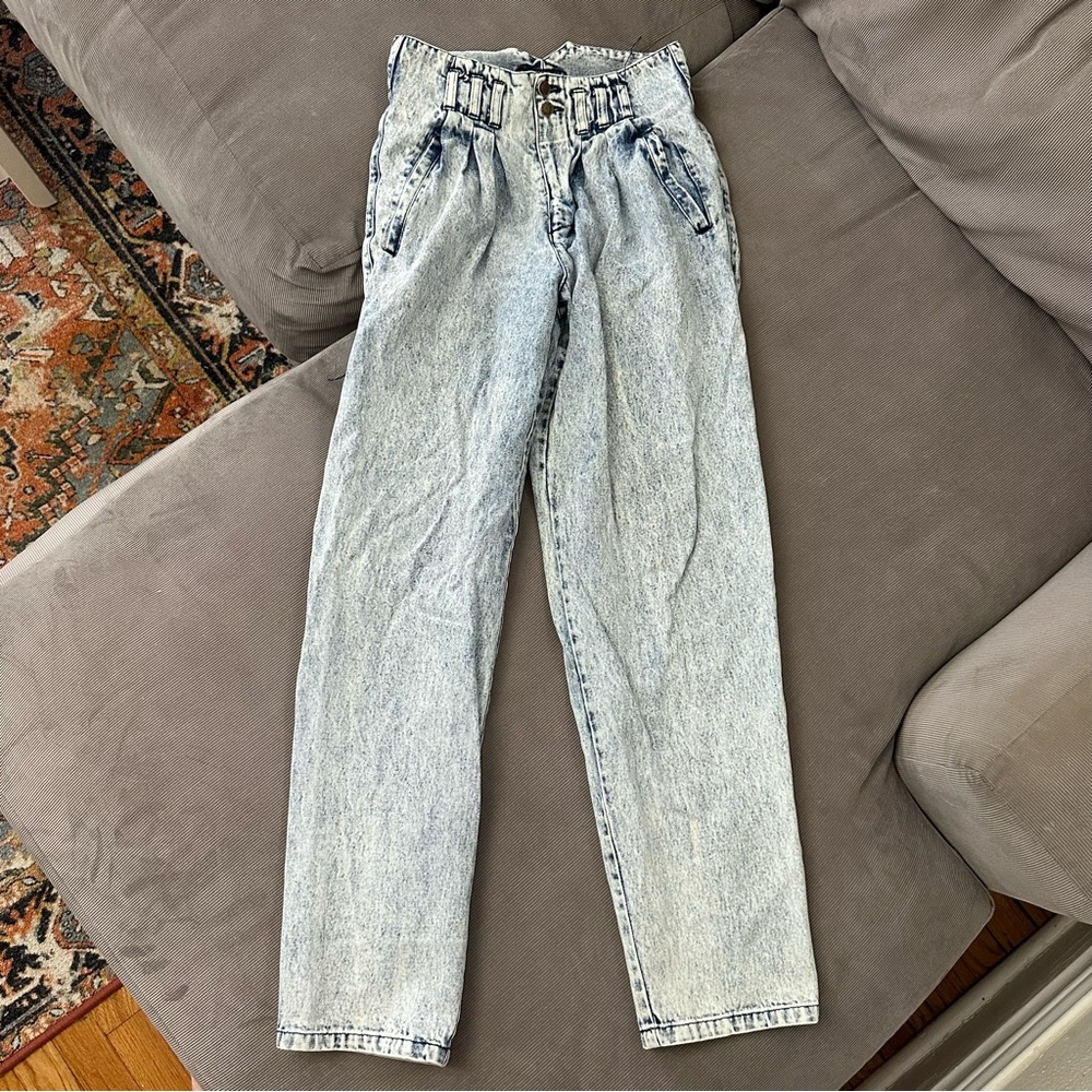 Vintage Weekends Jean Women's 29x31 Blue Denim Faded Acid Wash High Waisted 90s